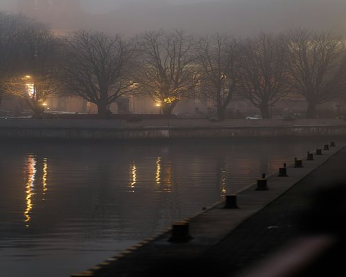 A calm evening setting with dim lighting